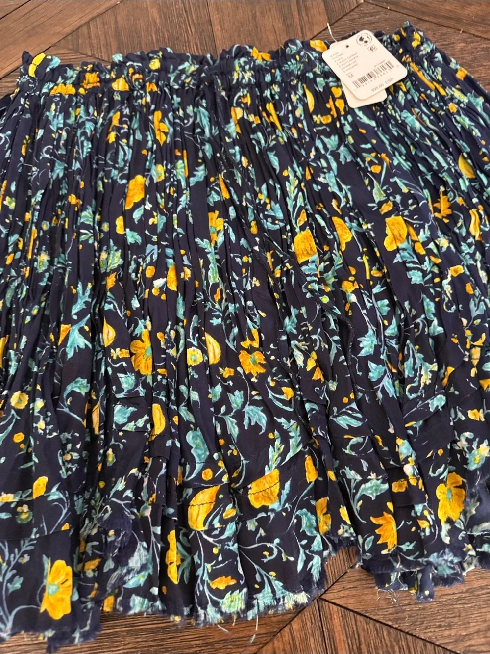 Free People FP One Third Charm Mini Skirt Navy Floral Tiered NWT Size M